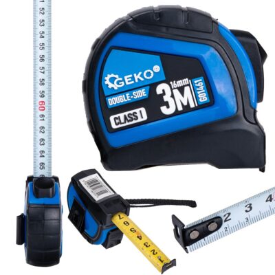 G01461 kep 2 Kétoldalas nejlon gördülő mérőszalag 3m/16mm CLASS I - display karton (12/120)