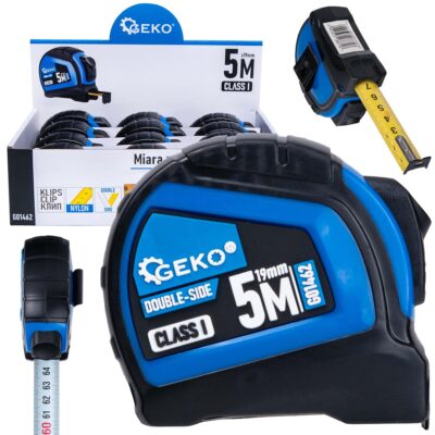 Tekercselt kétoldalas nylon mérőszalag 5m/19mm CLASS I - display karton (12/120)