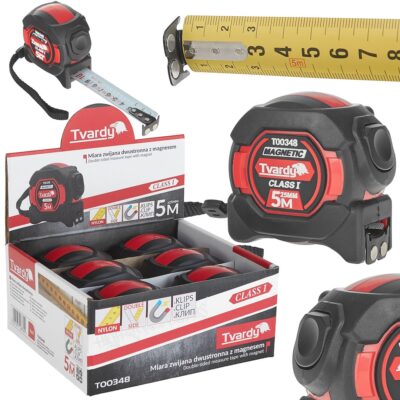 Kétoldalas nejlon mérőszalag mágnessel és vonóhoroggal 5m/25mm CLASS I - display karton (6/60)