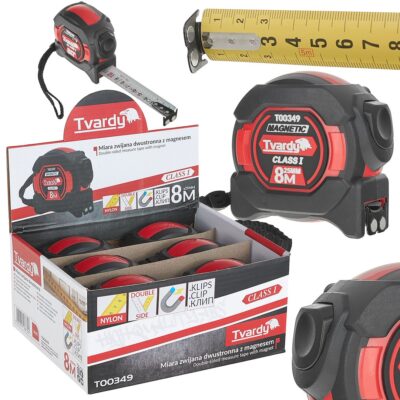 Kétoldalas nejlon mérőszalag mágnessel és vonóhoroggal 8m/25mm CLASS I - display karton (6/60)