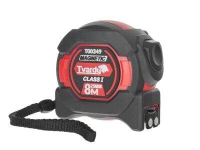 T00349 kep 2 Kétoldalas nejlon mérőszalag mágnessel és vonóhoroggal 8m/25mm CLASS I - display karton (6/60)