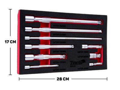 T00131 kep 2 Forgócsavaros hosszabbítókészlet 1/4" 3/8" 1/2" CrV 9db (12)