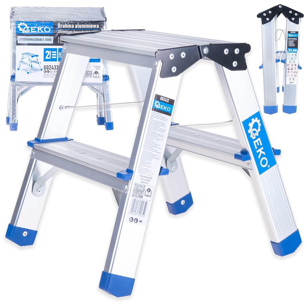 GEKO aluminium kétoldalas létra 2 fokos 150kg teherbírás