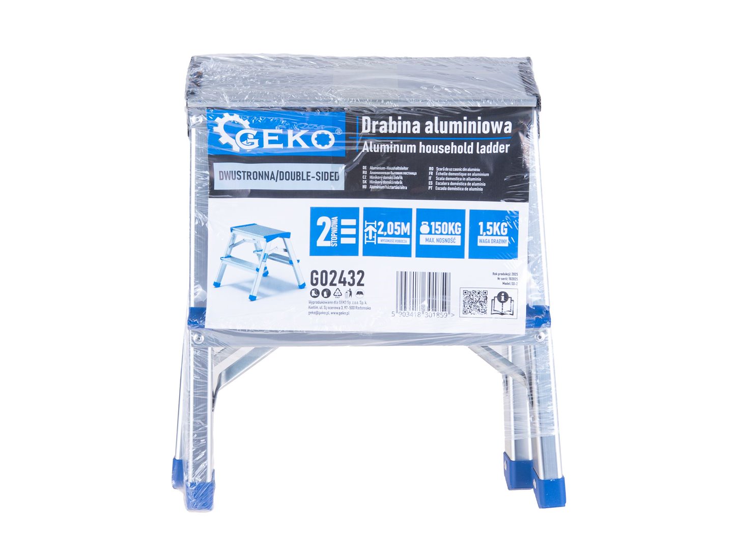 GEKO aluminium kétoldalas létra 2 fokos 150kg teherbírás