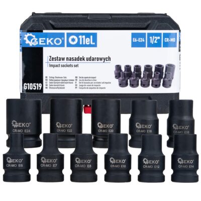 GEKO Torx ütvecsavarozó dugókulcs készlet 11db 1/2" E6-E24 CR-MO