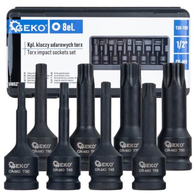 GEKO ütvecsavarozó Torx kulcs készlet 8db 1/2" T30-T80 CR-MO