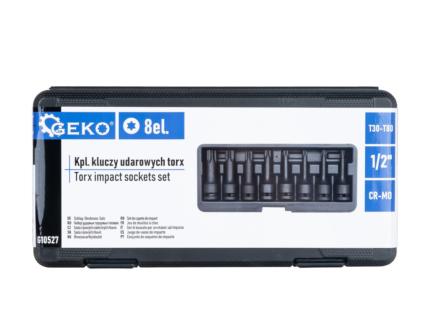 GEKO ütvecsavarozó Torx kulcs készlet 8db 1/2" T30-T80 CR-MO