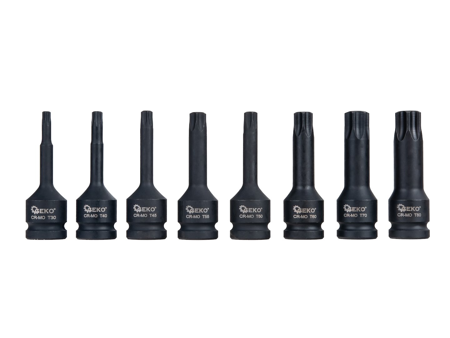 GEKO ütvecsavarozó Torx kulcs készlet 8db 1/2" T30-T80 CR-MO