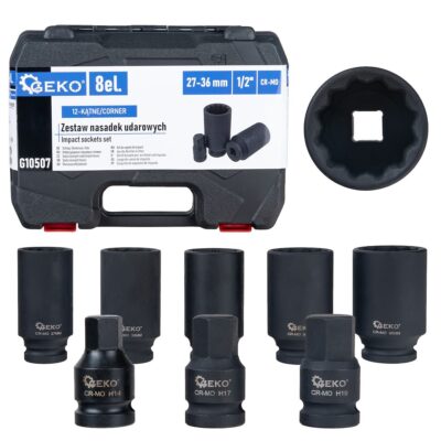 GEKO dugókulcs készlet 8db 1/2" 12-szög CR-MO ütveálló