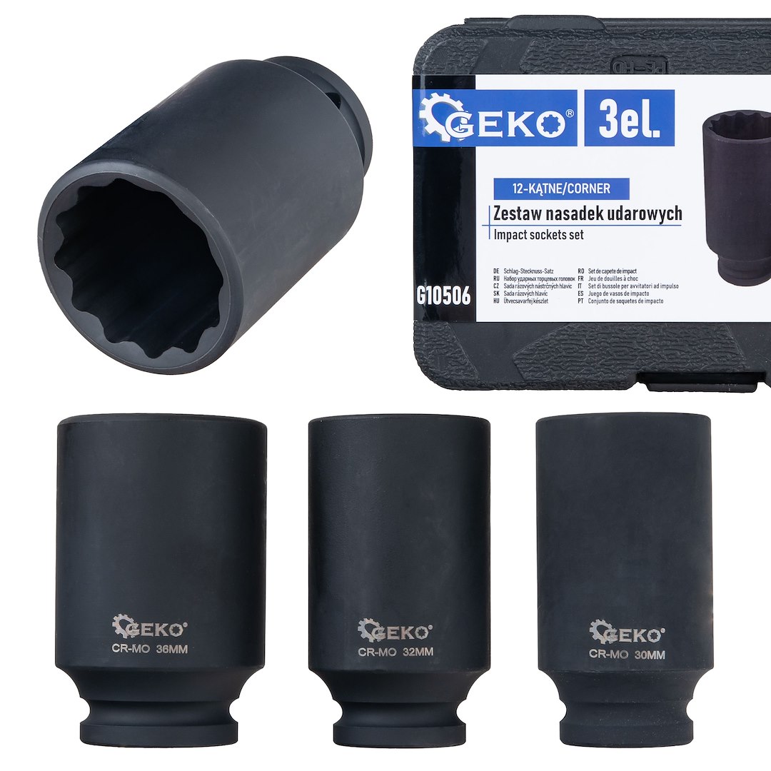 GEKO dugókulcs készlet ütvecsavarozóhoz 3 db 1/2" 30-36mm 12-pont CR-MO