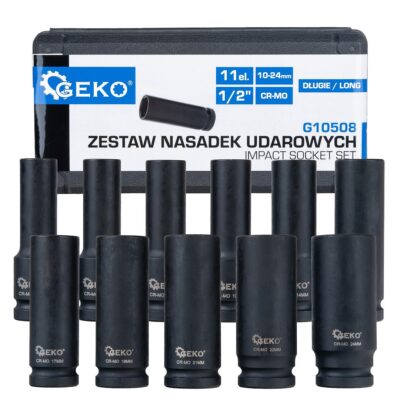 GEKO hosszú dugókulcs készlet 11 részes 1/2" 10-24mm CR-MO ütvecsavarozóhoz