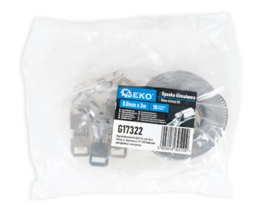 G17322 kép 2 GEKO végtelenített tömlőbilincs szalag 8mm x 3m + 10 szorítózár készlet