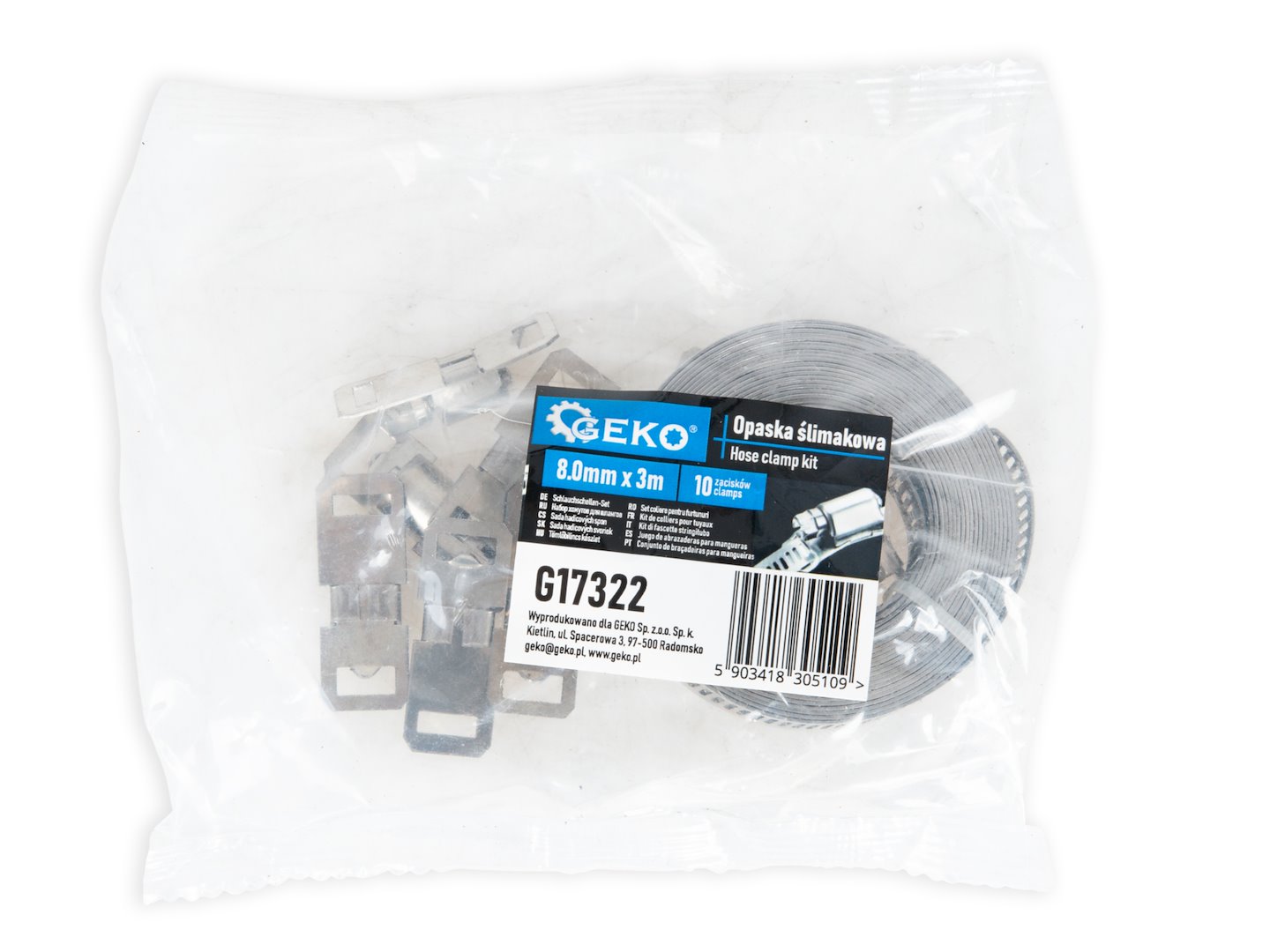 GEKO végtelenített tömlőbilincs szalag 8mm x 3m + 10 szorítózár készlet