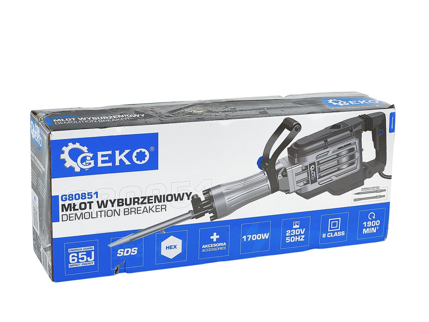 GEKO Ütőfúrókalapács 65J 1700W kiegészítőkkel