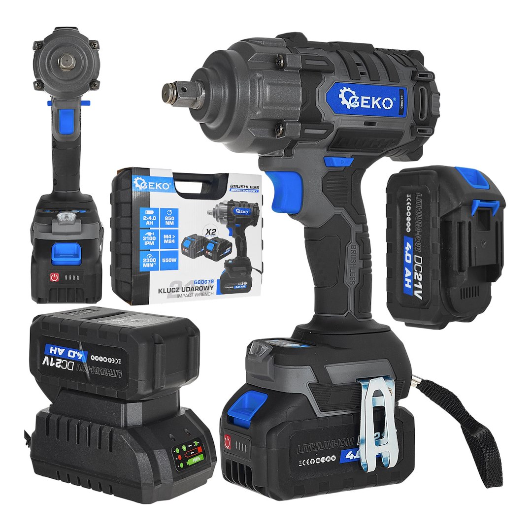 GEKO akkumulátoros ütvecsavarozó 850Nm 21V 2x4.0Ah