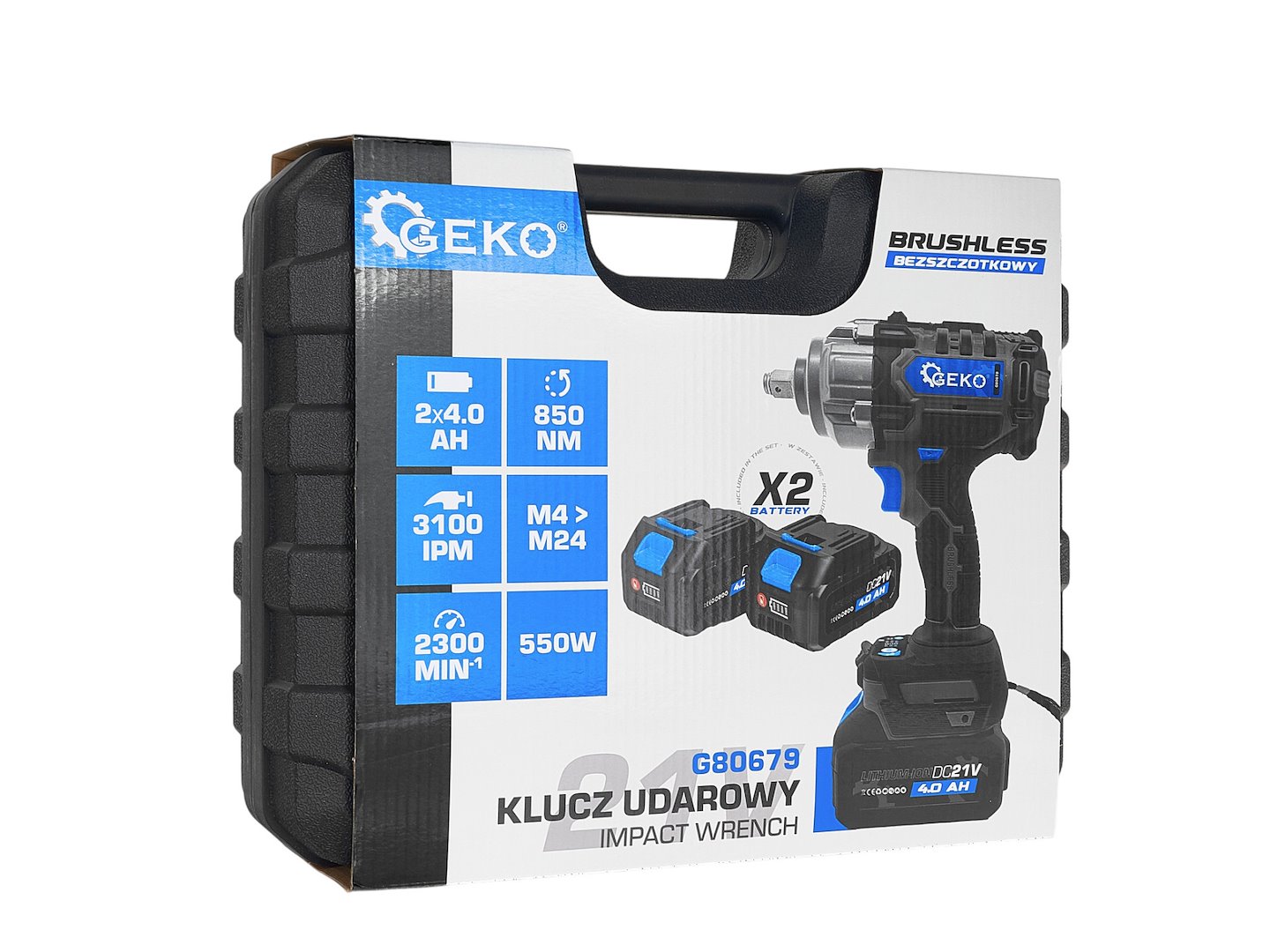 GEKO akkumulátoros ütvecsavarozó 850Nm 21V 2x4.0Ah