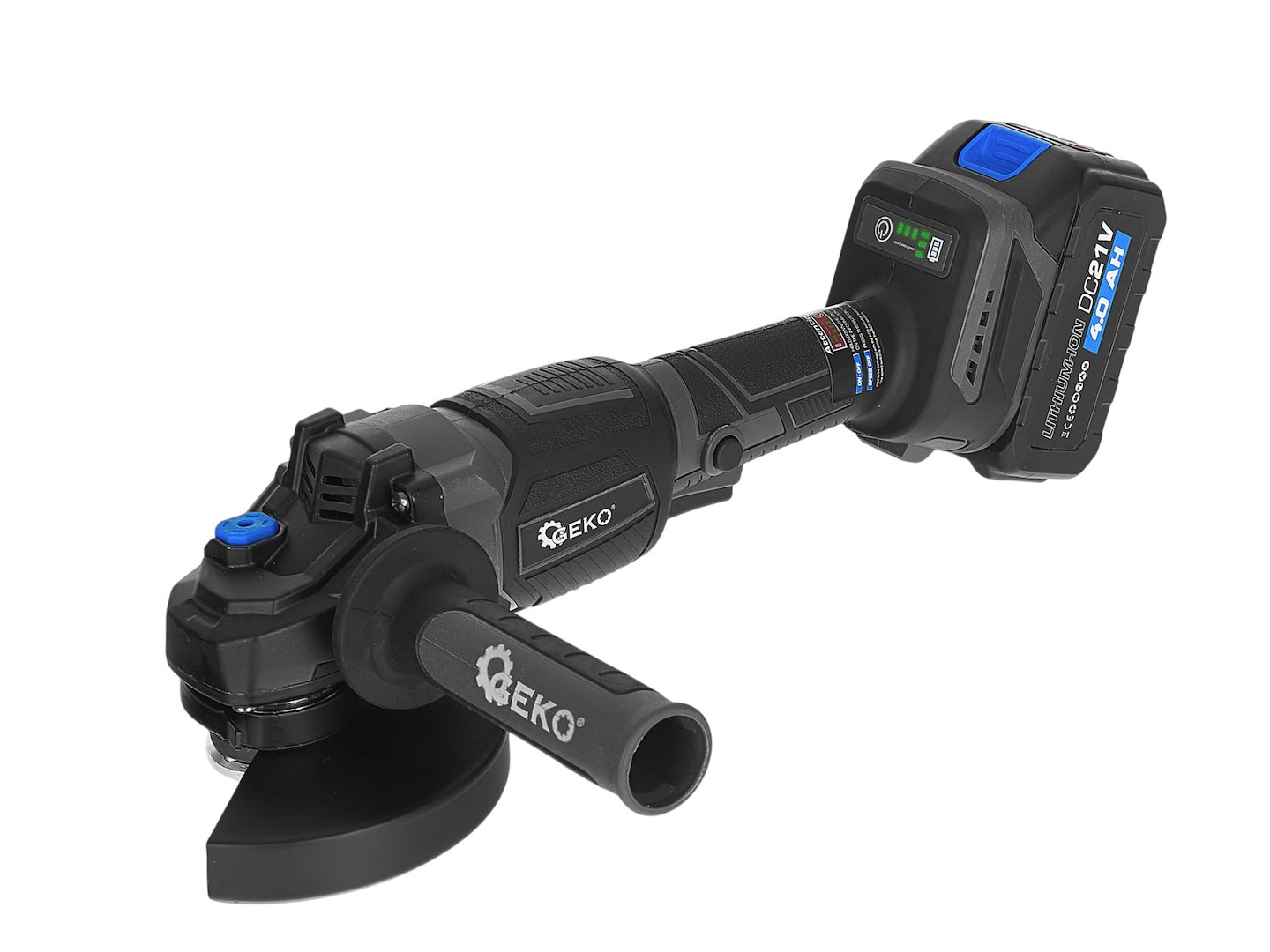 GEKO akkumulátoros sarokcsiszoló 125mm 950W 21V 2x4.0Ah