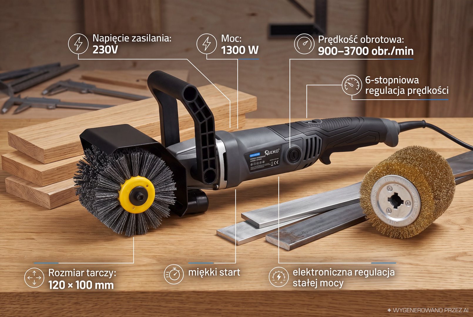 GEKO sarokcsiszoló 1300W fém és fa csiszolásához