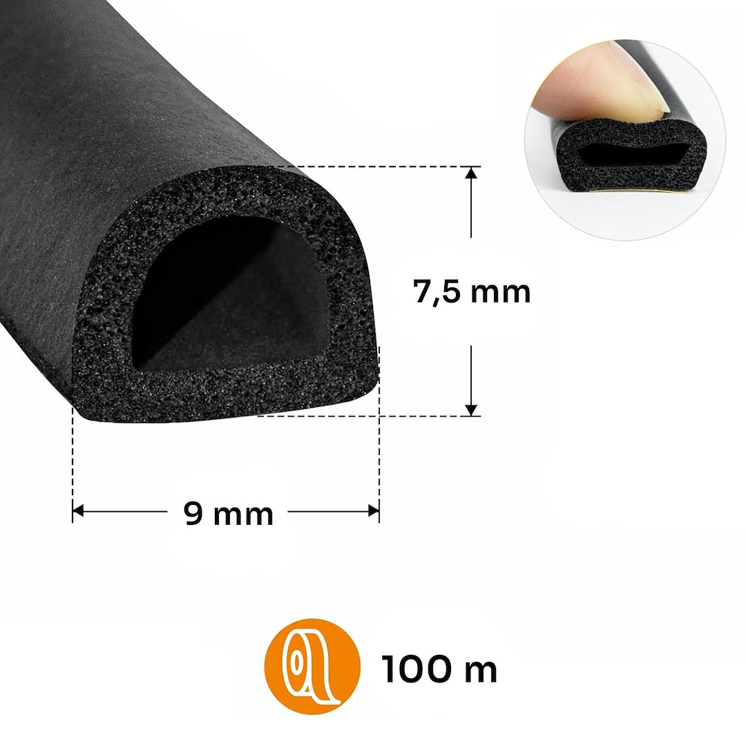 GEKO Öntapadós ablak- és ajtótömítés EPDM D profil 9x7,5mm 100m fehér