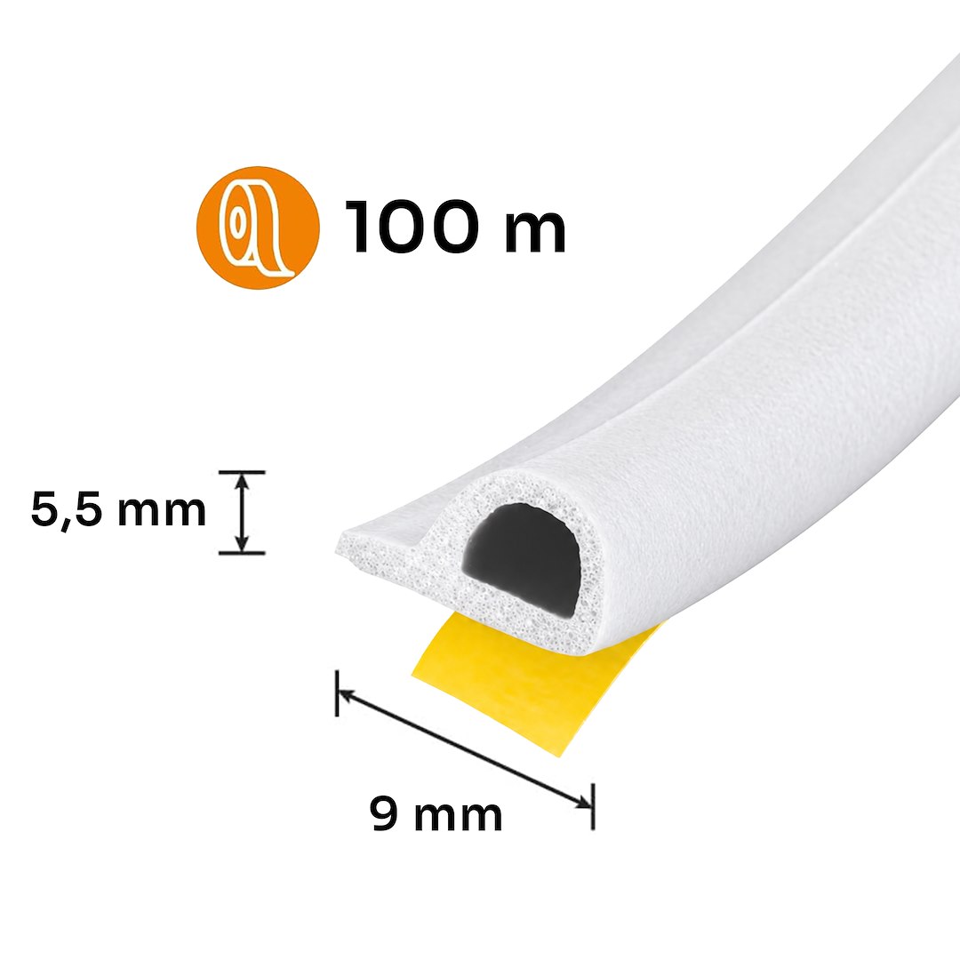 GEKO öntapadó ablak-ajtó szigetelőszalag EPDM P profil 9x5,5mm 100m fekete