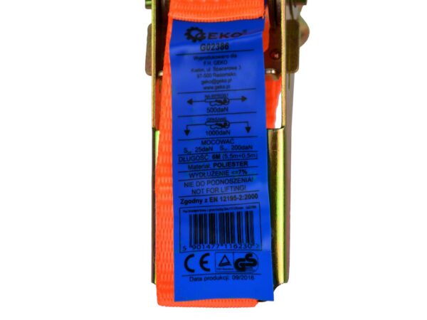 Rakományrögzítő spanifer 6m/1 Tonna 25mm racsnis kampós - Image 4