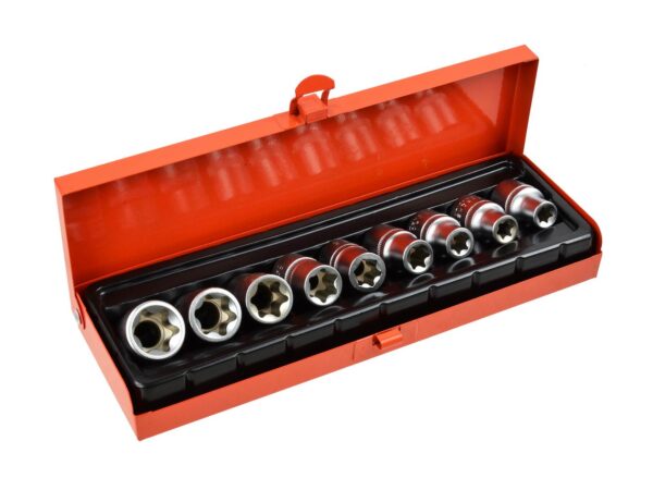 E-profil (E-Torx) Torx készlet 9 részes 1/2" fém dobozban