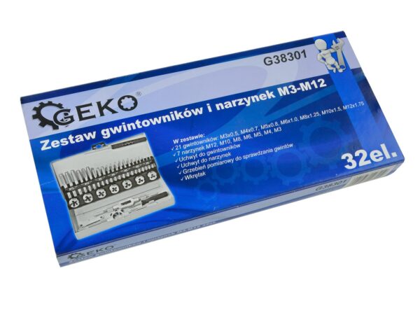 Menetfúró-menetmetsző készlet M3-M12 32 darabos fém dobozban - Image 3