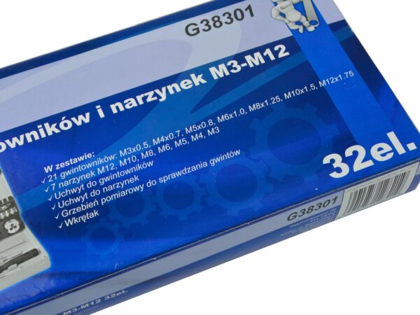 Menetfúró-menetmetsző készlet M3-M12 32 darabos fém dobozban - Image 4