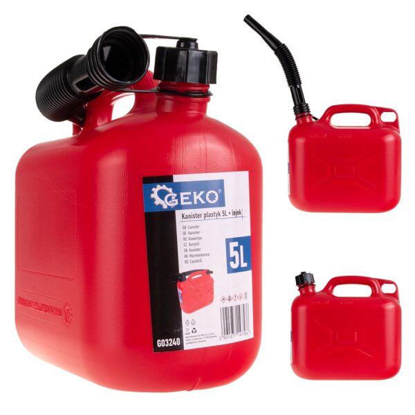 Benzineskanna műanyag + tölcsér 5L