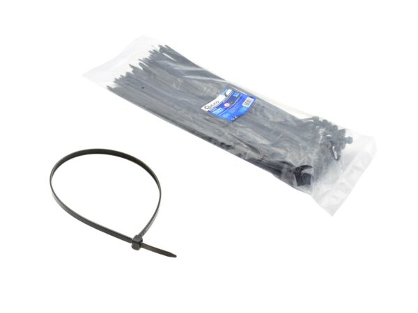 Fekete nylon kábelkötegelő 200x7.6 mm-es UV-álló 100db/csomag