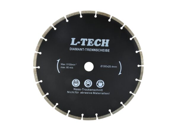 Gyémánt vágótárcsa szegmentált L-TECH fekete 300x25.4