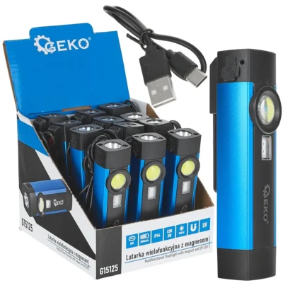 Multifunkciós zseblámpa mágnessel + UV LED COB 5W 2000mAh 300lm IP54 - kijelző doboz (12/96)