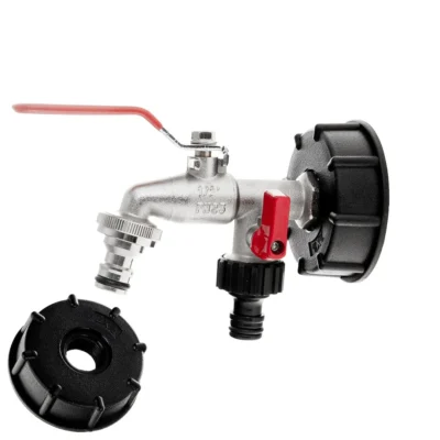 Készlet - IBC anya S60x6 + 1/2" dupla csap 3/4" GZ kivezetésekkel + két mellbimbó gyorscsatlakozókhoz - mauser (30)