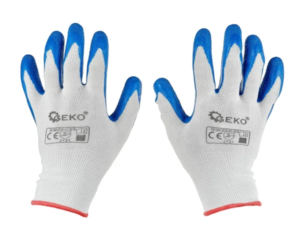 Védő poliészter kesztyű r. 7 /latex fehér-kék/ (12/240) - Image 2