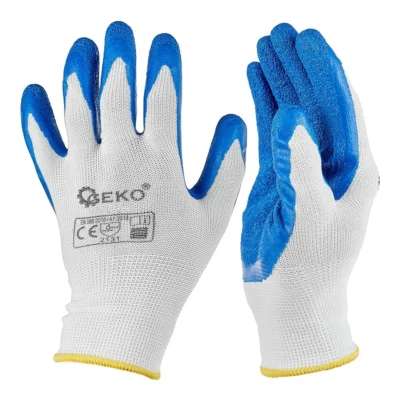 Védő poliészter kesztyű r. 8 /latex fehér és kék/ (12/240)