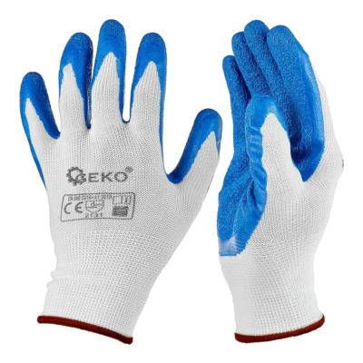 Védő poliészter kesztyű r. 9 /latex fehér és kék/ (12/240)