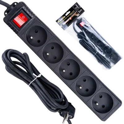 Elektromos hosszabbítókábel - fekete konnektor 5 aljzat 3m (40)