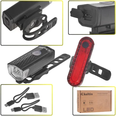 Vízálló USB kerékpárvilágítás IP54 - első + hátsó szett (120)